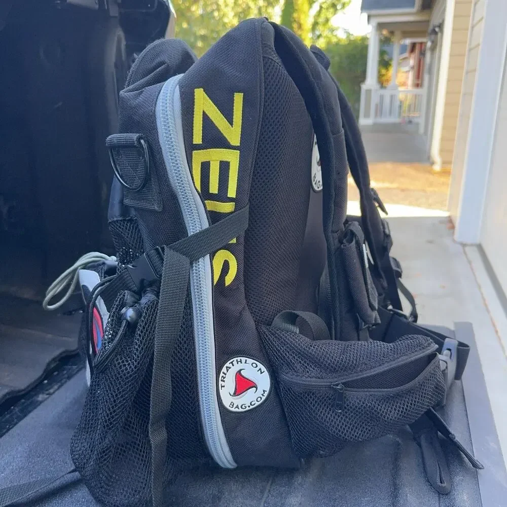 Triathlon Bag Black Zeus Backpack Soft Case Ventilated Waist Belt Rain Cover